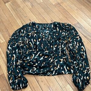 Express dress top! Emerald green, black, cream, and orangish brown